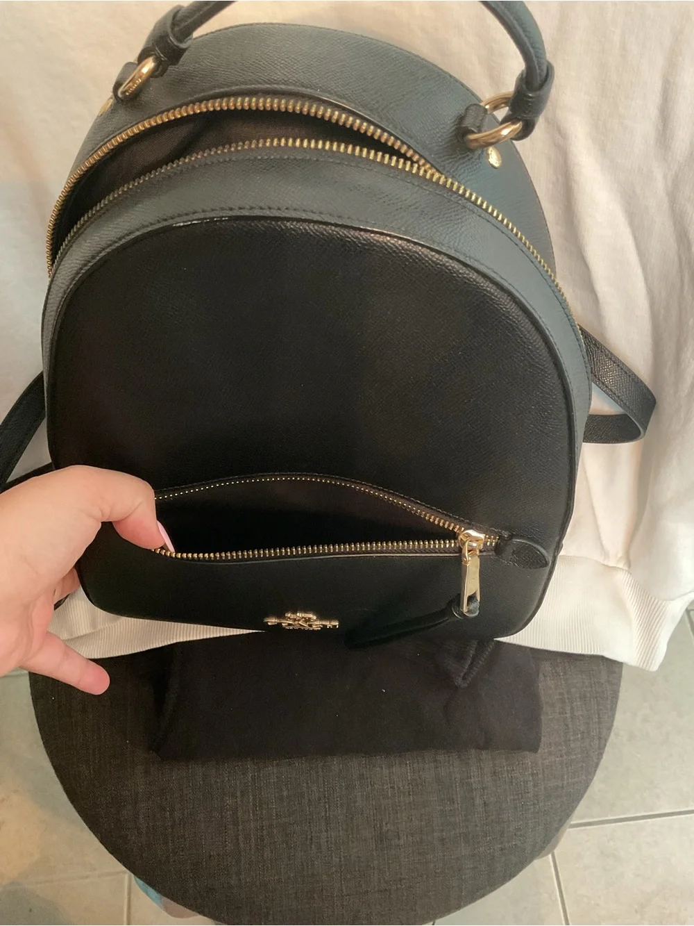 Coach Black Pebbled Leather Mini Backpack with Gold Hardware